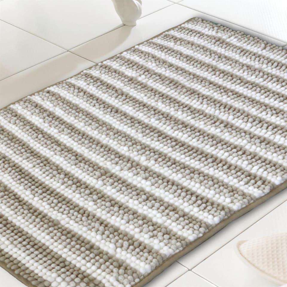 image 1 of Striped Chenille Loop Bath Mat | Brown | Natural