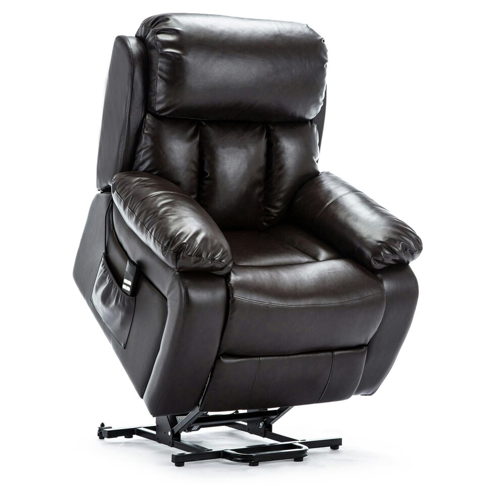 image 1 of Chester Dual Motor Rise Recliner Heat and Massage Bonded Leather Chair (Brown)