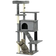 PawHut Cat Tree with Scratching Post House Bed Toy for 2 Cats, 148cm, Grey