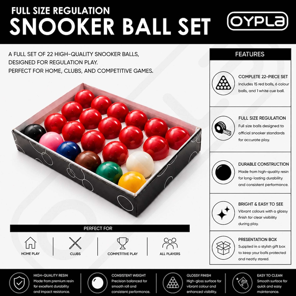 image 1 of Full Size Regulation 22 Snooker Billiard Ball Set | Multi