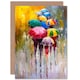 image 1 of Colourful Umbrellas In The Rain Abstract Oil Painting Greeting Card