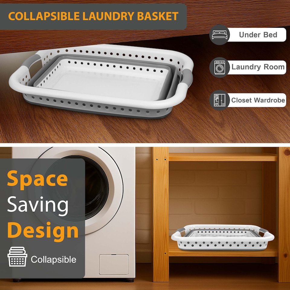 image 1 of 67l Folding Collapsible Laundry Basket Cloth Washing Space Saving Pop Up Bin | White | white