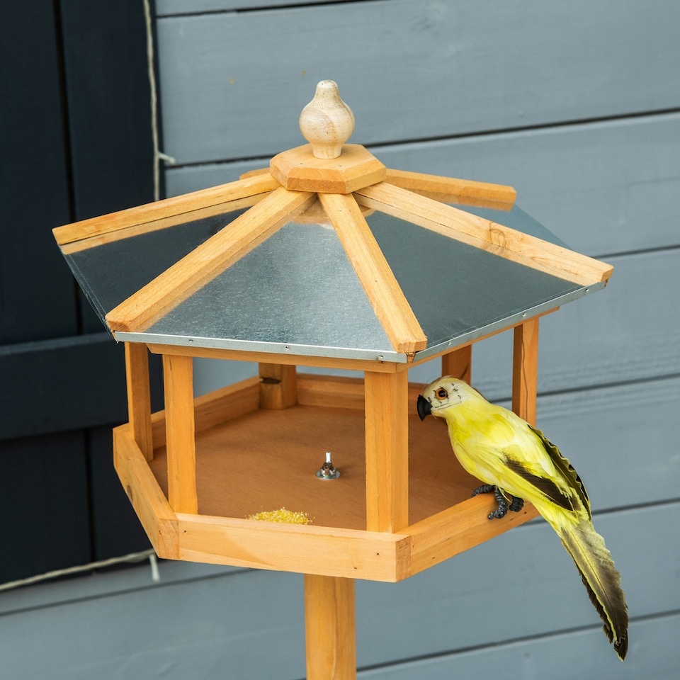 image 1 of PawHut Wooden Bird Table Free Standing Feeder Garden and Backyard Station