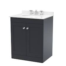 Balterley Swynnerton Traditional 2 Door Floor Standing Vanity Unit with Marble Basin, Dark Grey, 600mm