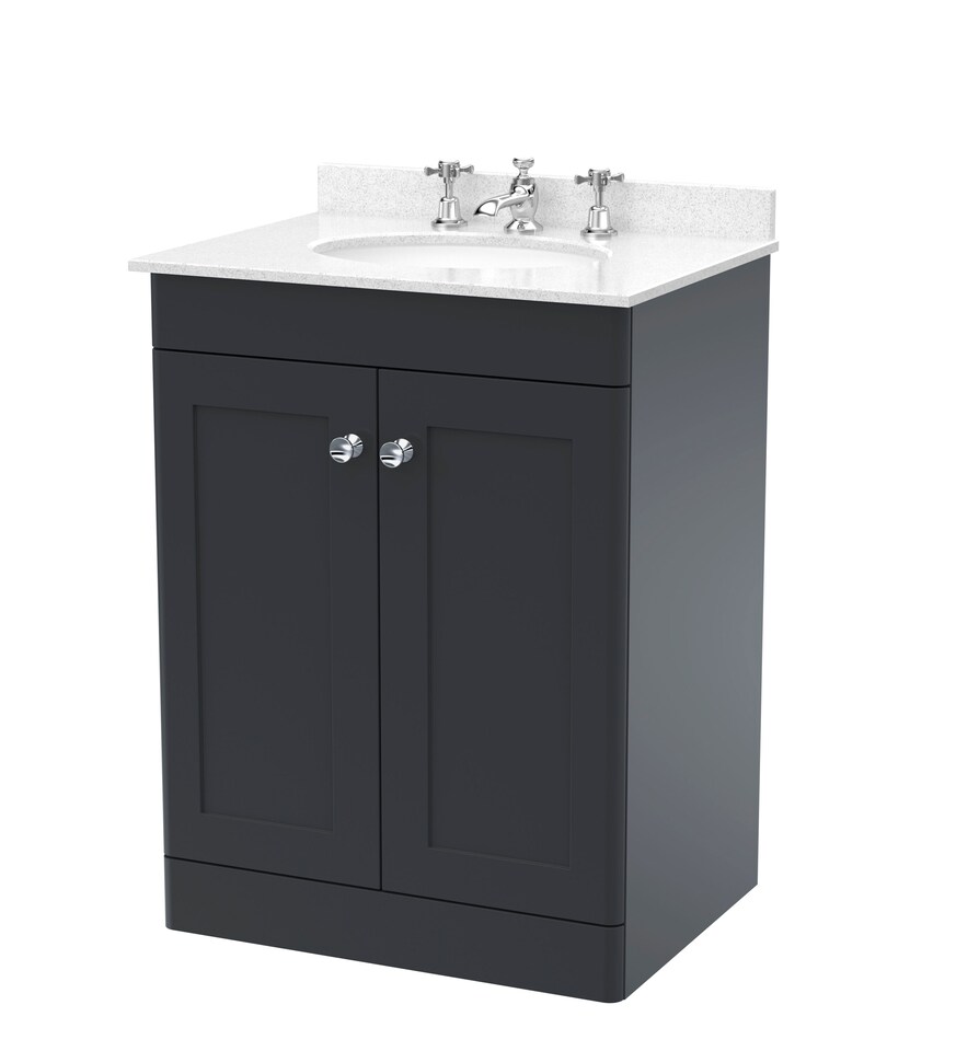 image 1 of Balterley Swynnerton Traditional 2 Door Floor Standing Vanity Unit with Marble Basin, Dark Grey, 600mm