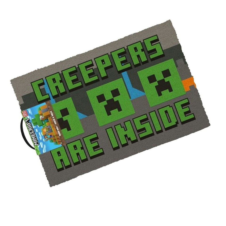 image 1 of Minecraft Creepers Need Hugs Coir Door Mat - Grey/Black/Green - One Size