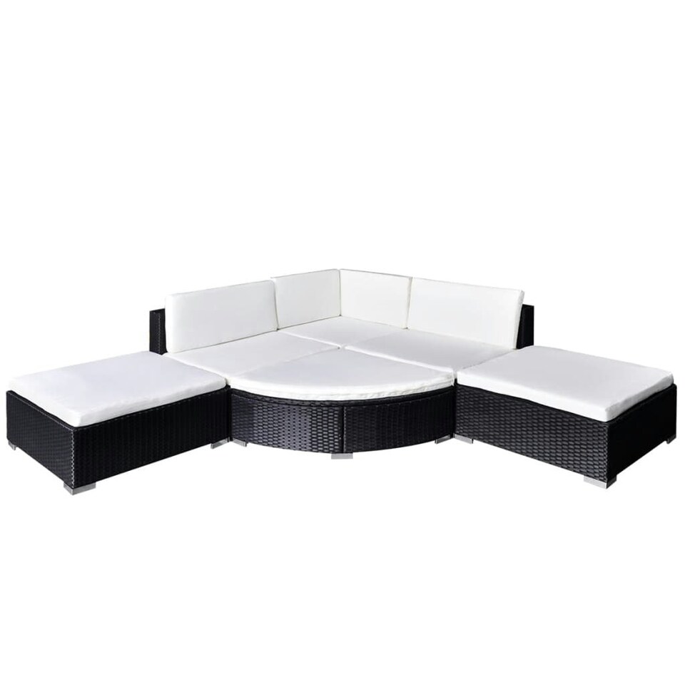 6 Piece Garden Lounge Set with Cushions Poly Rattan Black Tesco Groceries