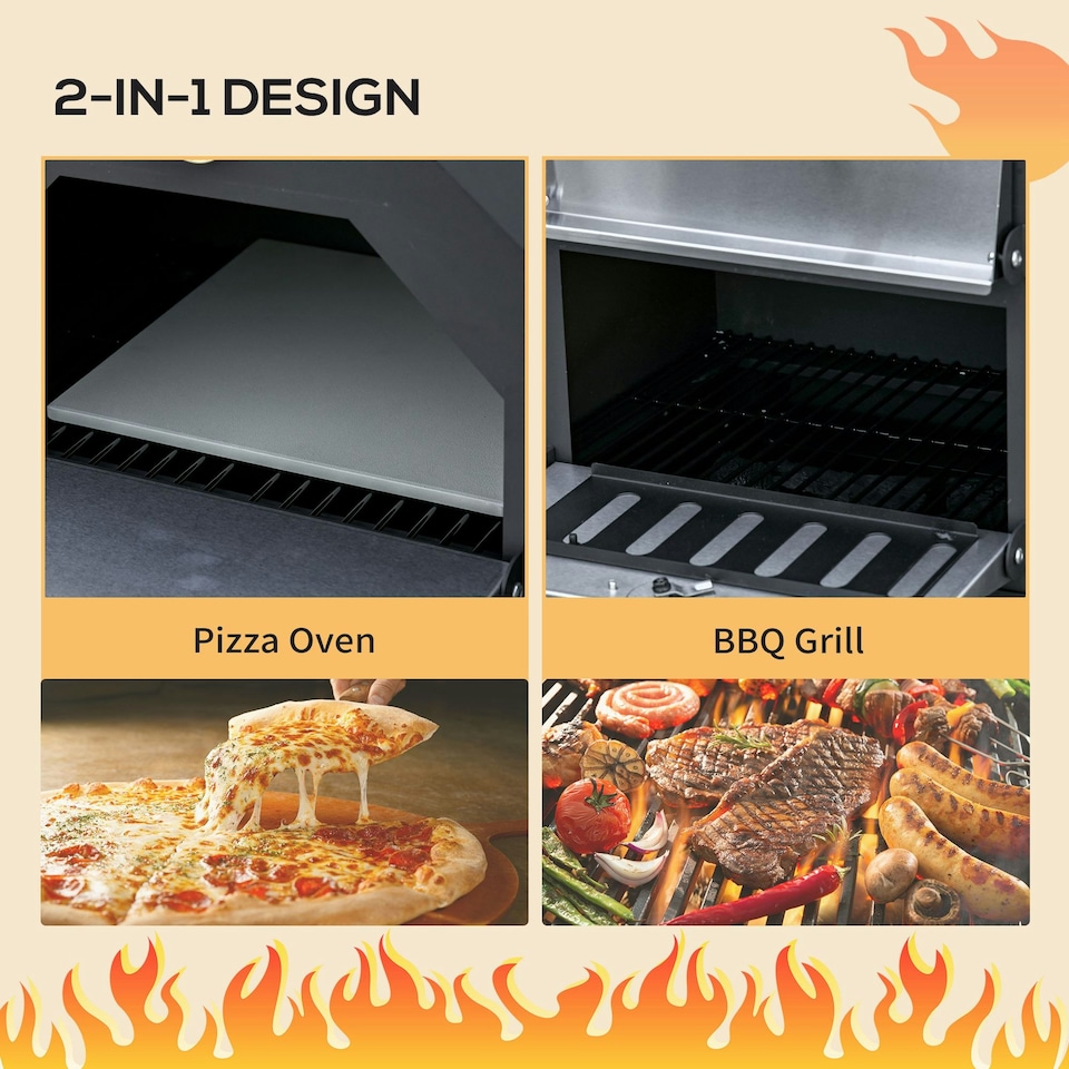 image 1 of Outsunny Charcoal Tall Ovan Pizza Maker BBQ Grill Outdoor Picnic w/ Thermometer