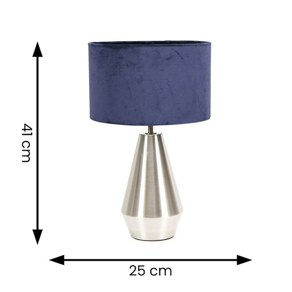 image 1 of ValueLights Jax Silver Metal Touch Dimmer Table Lamp with Navy Blue Velvet Shade