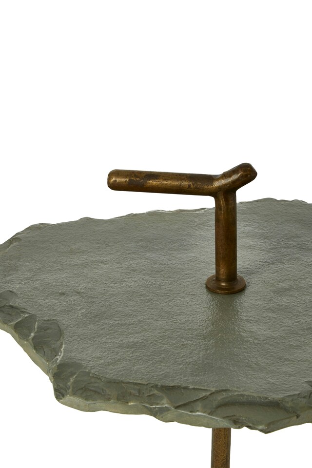 image 1 of Unique Grey Stone Top Side Table, Organic Design Round Side Table, Durable Constructed Small Side Table | Grey
