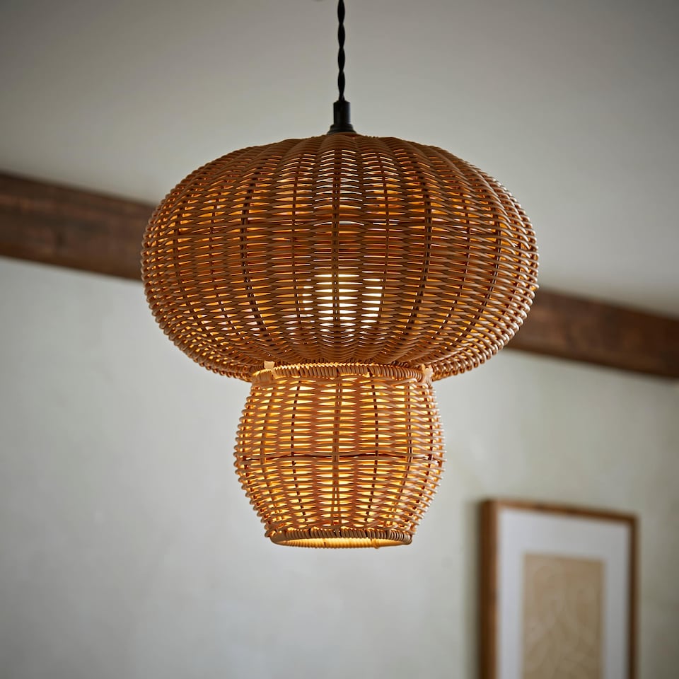 image 1 of ValueLights Portobello Natural Rattan Mushroom Ceiling Shade | Brown