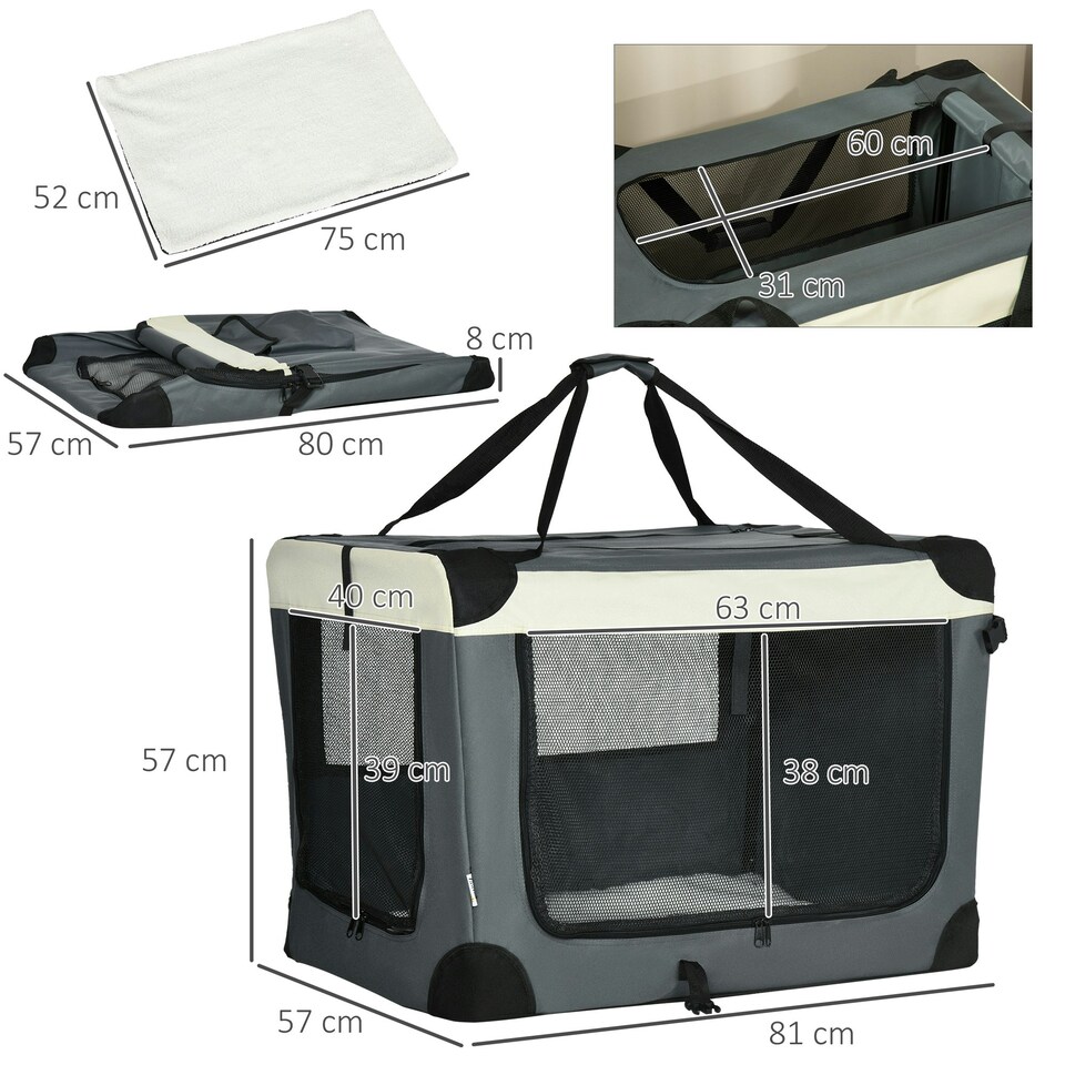 image 1 of PawHut 81cm Foldable Pet Carrier Bag Soft Travel Dog Crate for Medium Dogs Grey