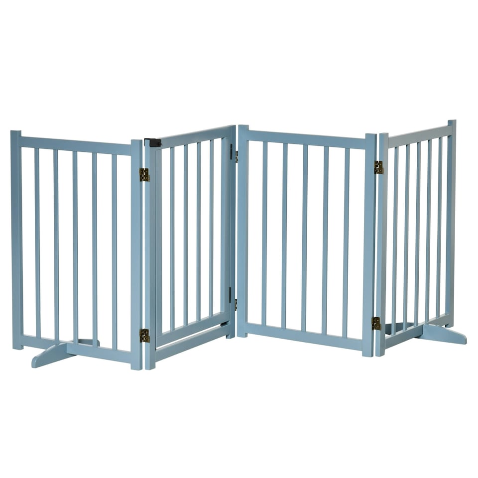image 1 of PawHut Freestanding Pet Gate w/ 2 Support Feet for Doorways Stairs Blue Grey