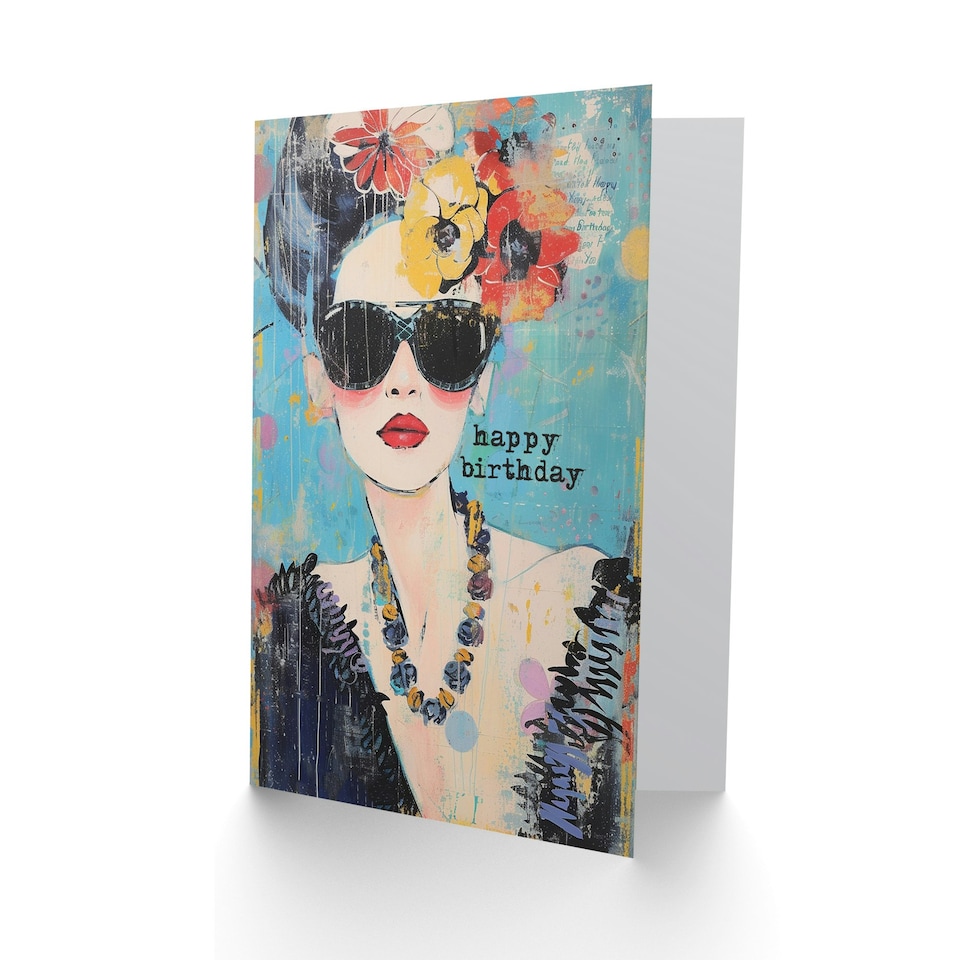 image 1 of Sunglasses Modern Fashion Portrait Woman Her Birthday Card