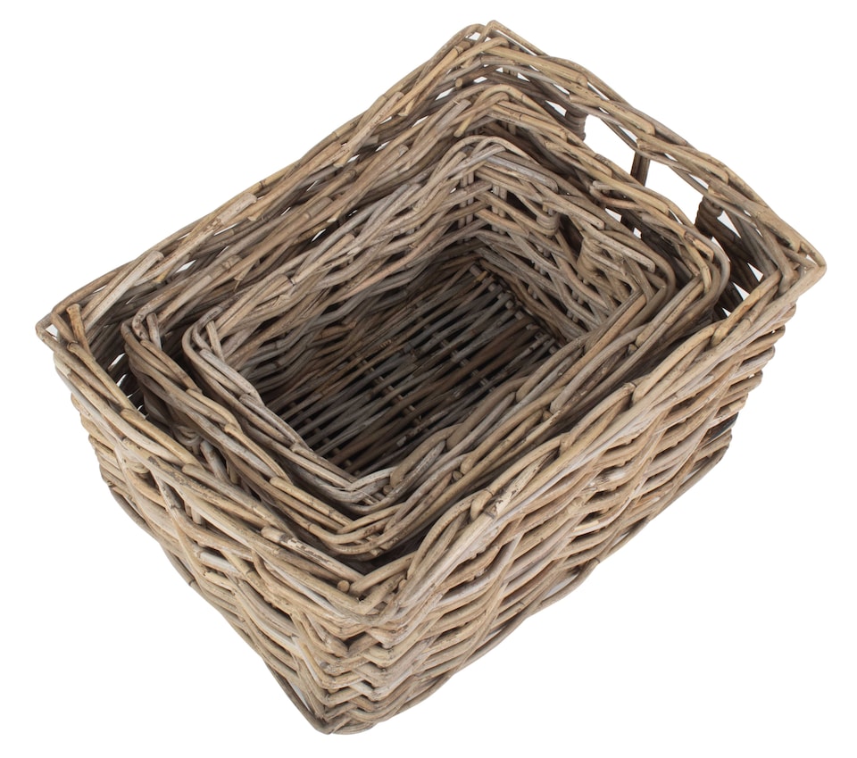 image 1 of Set of 3 Rectangular Grey Rattan Storage Baskets | Grey | Grey | Not provided