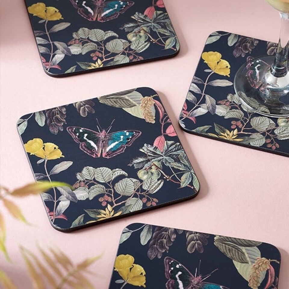 image 1 of Royal Botanic Gardens Kew Midnight Floral Square Coaster Pack Of 4
