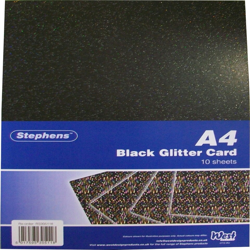 Stephens - A4 Glitter Board, 220gsm 10 sheets, Black