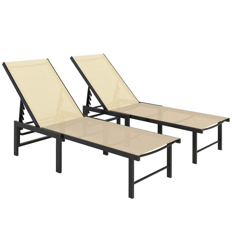 image 1 of Outsunny Sun Loungers Set of 2, 5-Level Reclining Sunbeds, Khaki Cream | Khaki