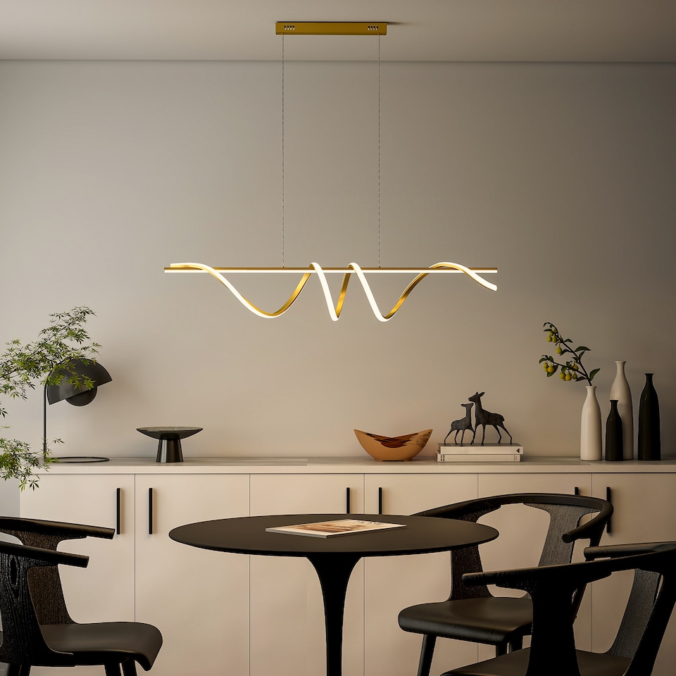 image 1 of HOMCOM LED Pendant Light, Modern Ceiling Light with three Temperatures, Adjustable Height Hanging Fixture with Wall Switch for Kitchen Island, Dining Room, Gold Tone | Gold