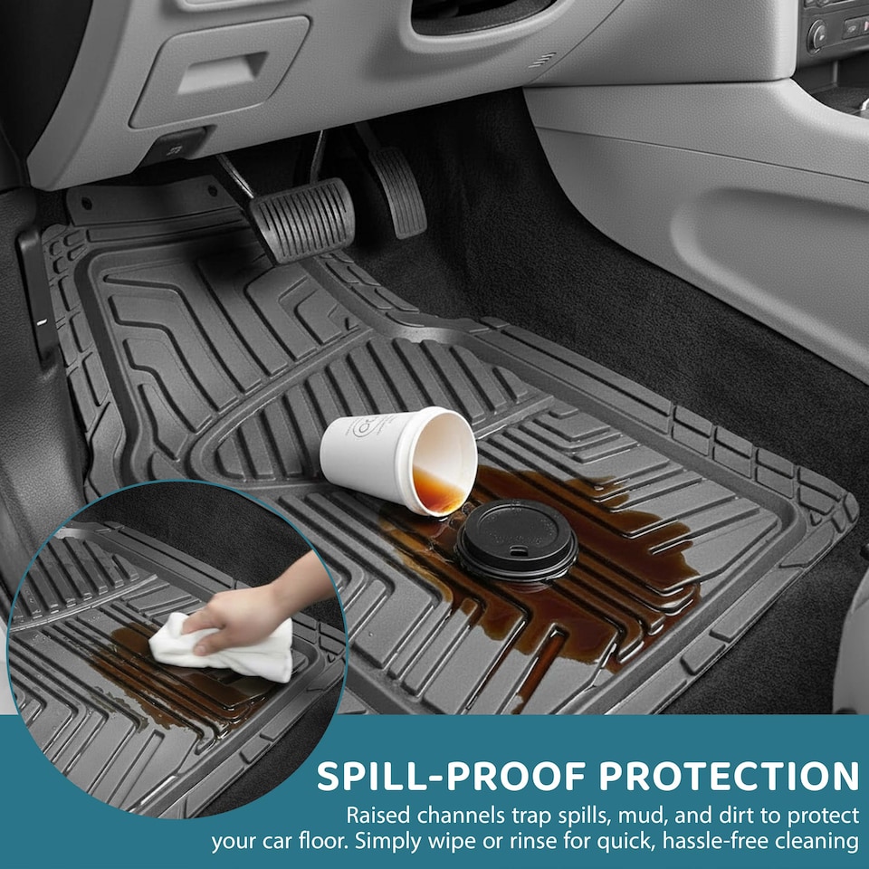 image 1 of Heavy Duty Rubber 4 PCS Car Mat Set Universal Mats Non Slip Cut To Fit Trim