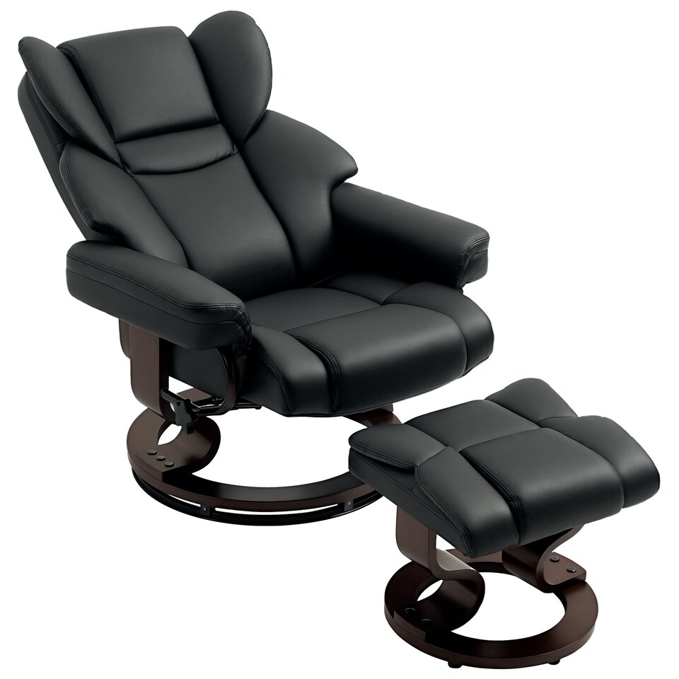 image 1 of HOMCOM PU Leather Manual Reclining Armchair Footstool Padded Seat Black