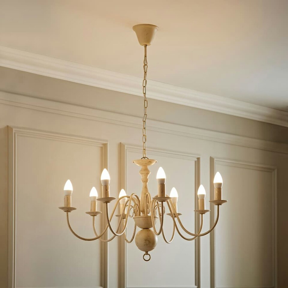image 1 of ValueLights Traditional Style 8 Way White Distressed Ceiling Light Chandelier Fitting | Cream