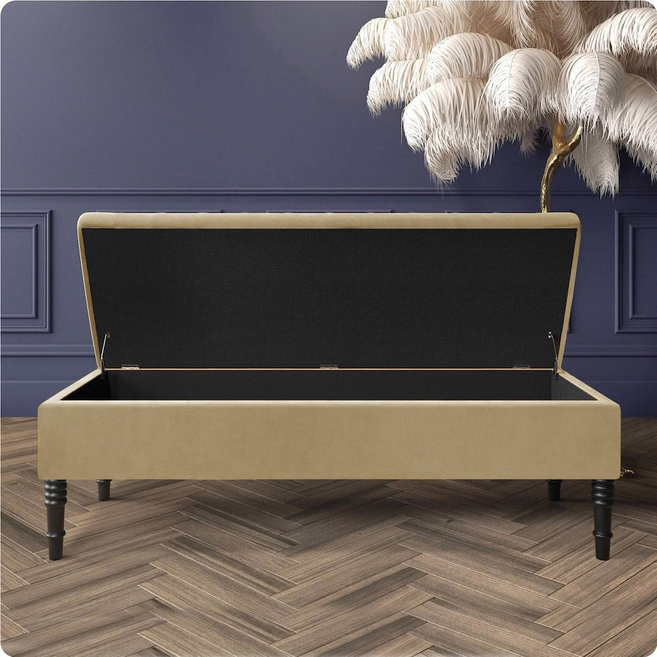 image 1 of Safar Plain 137cm Ottoman Storage Bench - Plush Velvet Shoe Bench - Mink Upholstery Footstool with Storage