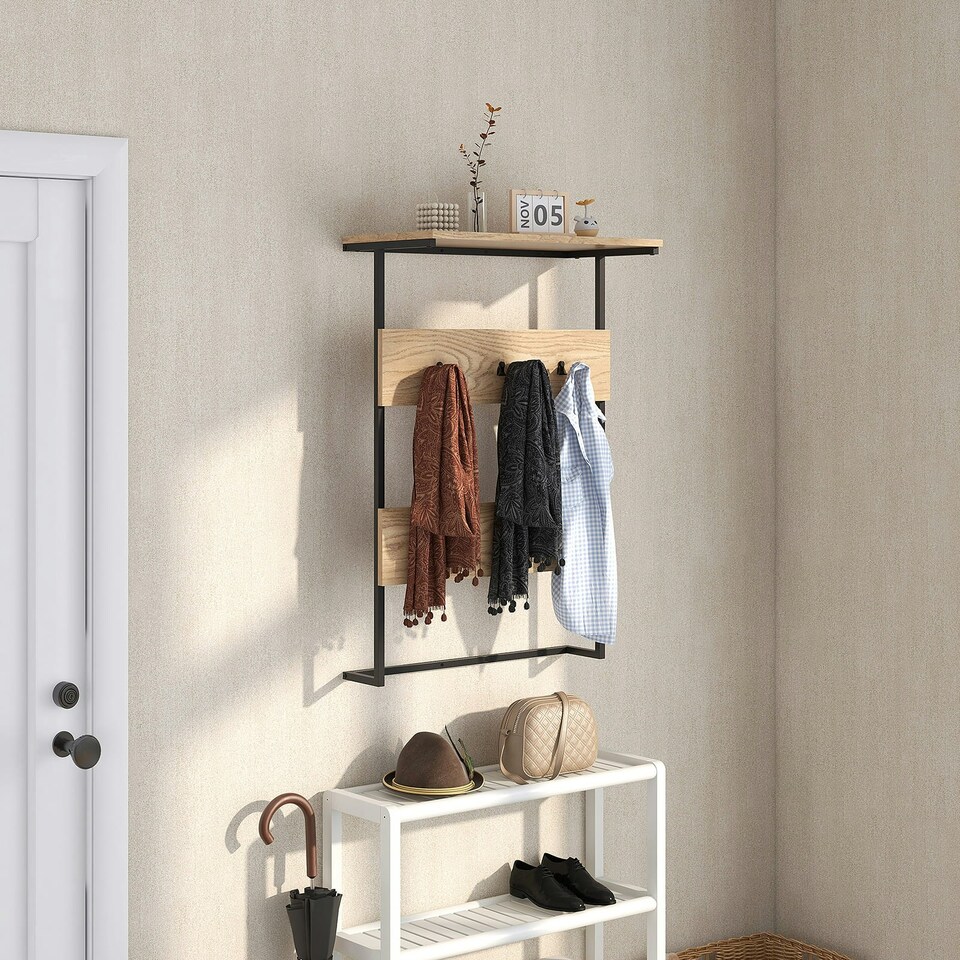 image 1 of COSTWAY Entryway Coat Rack Wall Mounted Coat Rack w/6 Hooks N/A | One Size