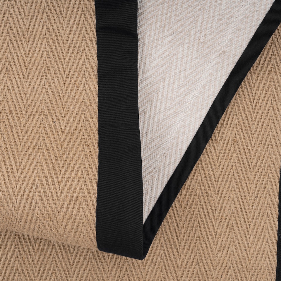 image 1 of KUKOON Natural Golden Beige Jute Micro Woven Herringbone Pattern Cotton Border Area Rug 70cm x 240cm