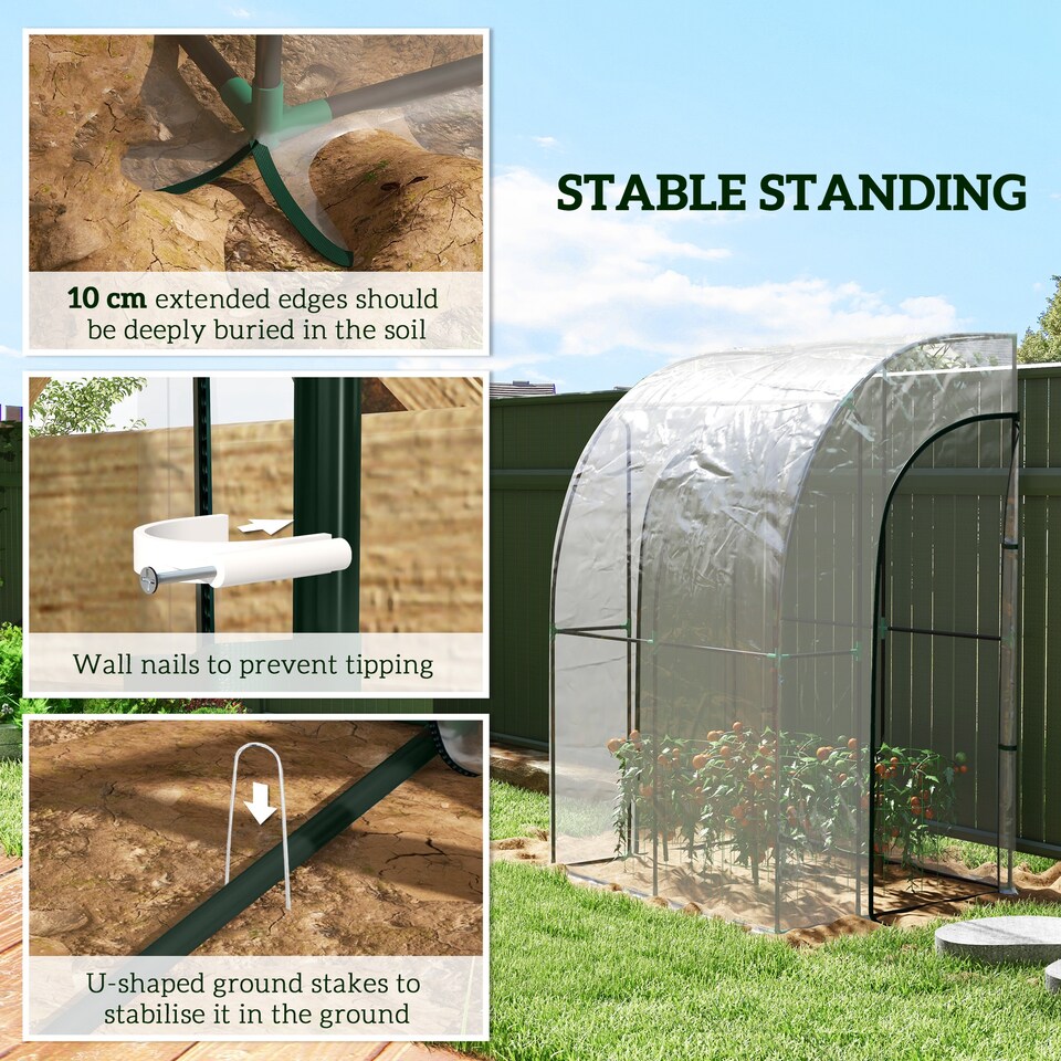 image 1 of Outsunny 143x118x212cm Walk-In Lean to Wall Tunnel Plastic Greenhouse with Doors
