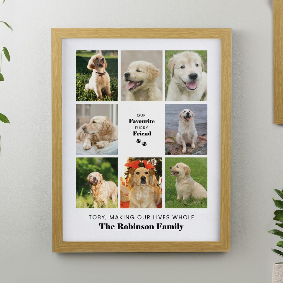 image 1 of Personalised Pet Multi Photo Upload Oak Framed Print Brown | One Size