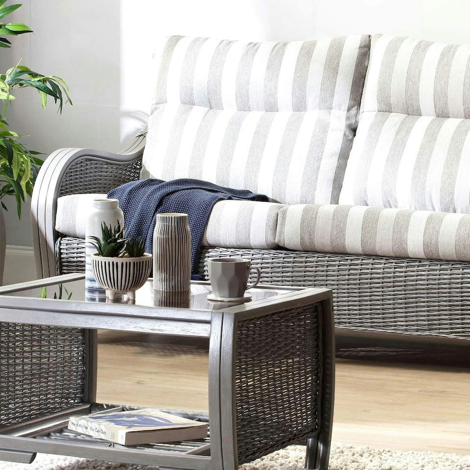 image 1 of Desser Turin Grey 3 Seater Rattan Sofa Set in Duke Grey Stripe - Conservatory Sofa Suite