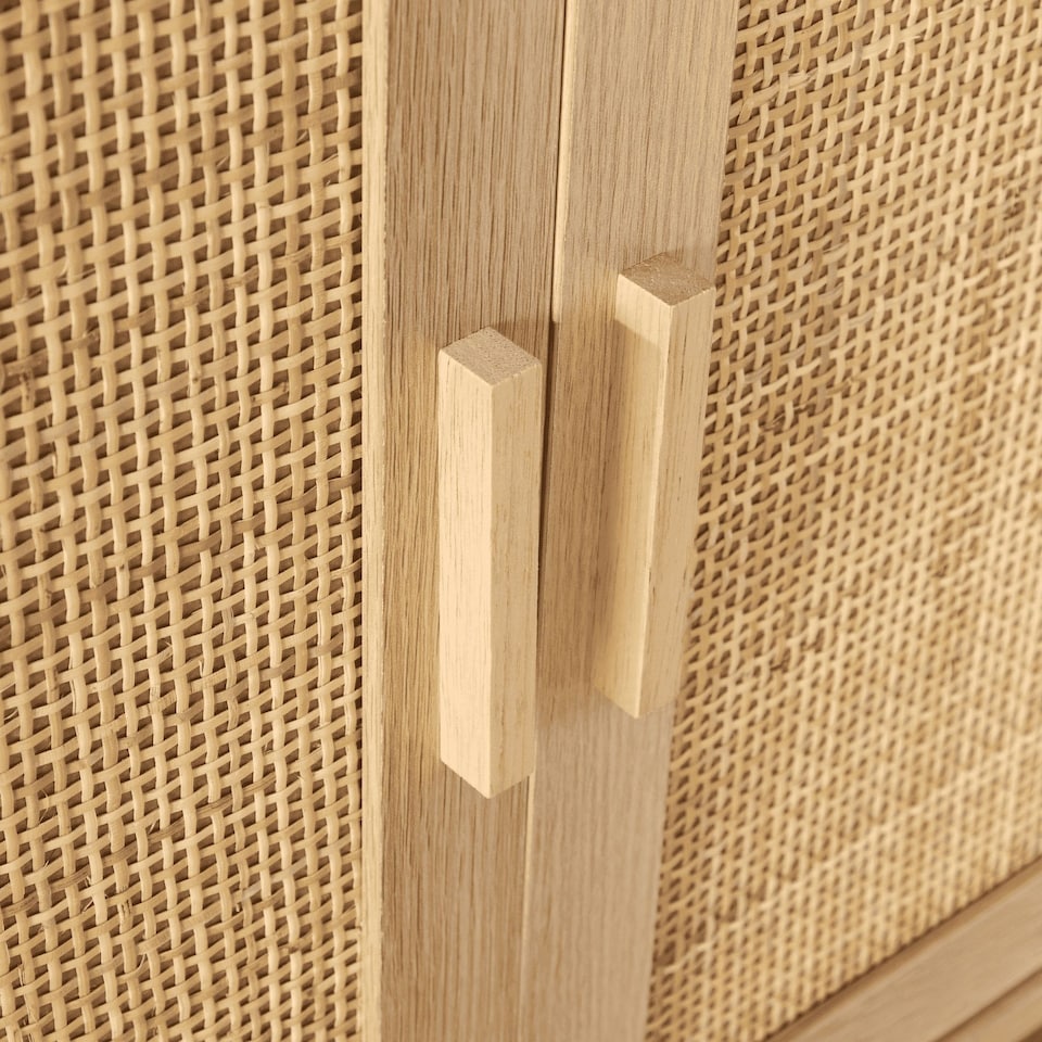 image 1 of Sideboard 3 Rattan Doors Solid Wooden Legs Cabinet Home Living Room Furniture