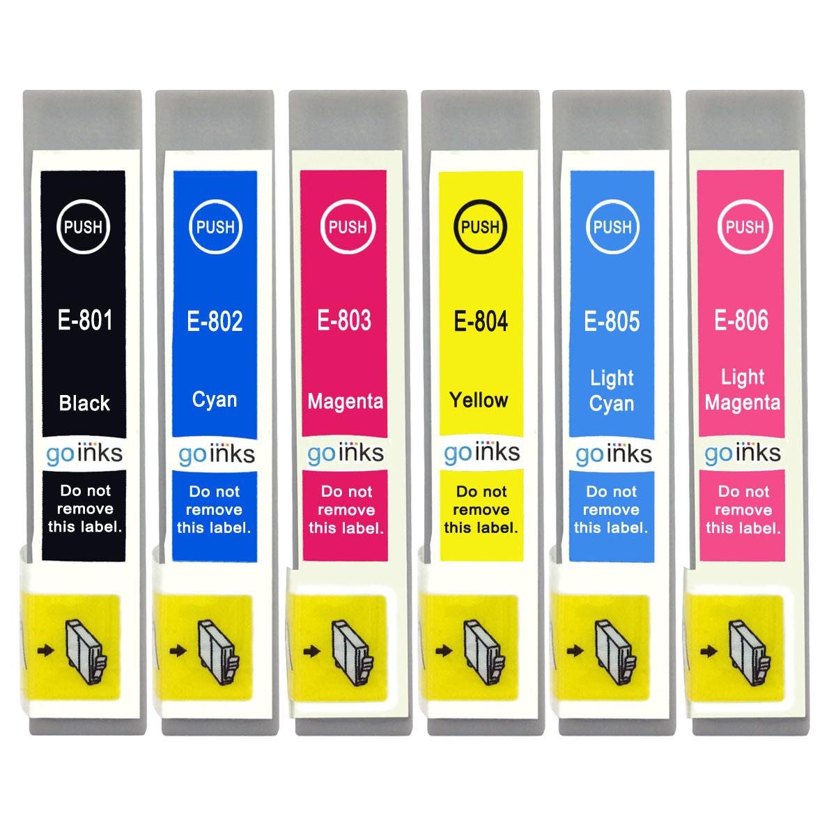 1 Go Inks Set of 6 Ink Cartridges to replace Epson T0807 Compatible/non-OEM for Epson Stylus Photo Printers (6 Inks)