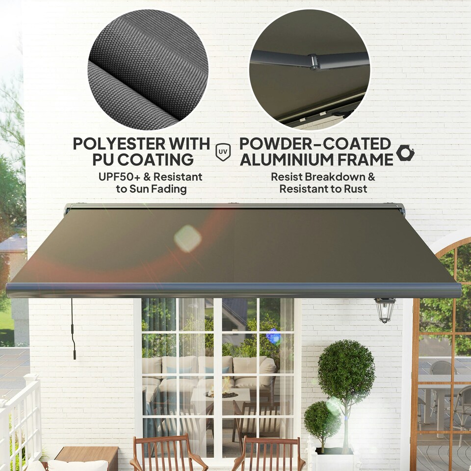 image 1 of Outsunny 4x3(m) Full Cassette Electric Awning, Aluminium Frame Grey | Dark Grey