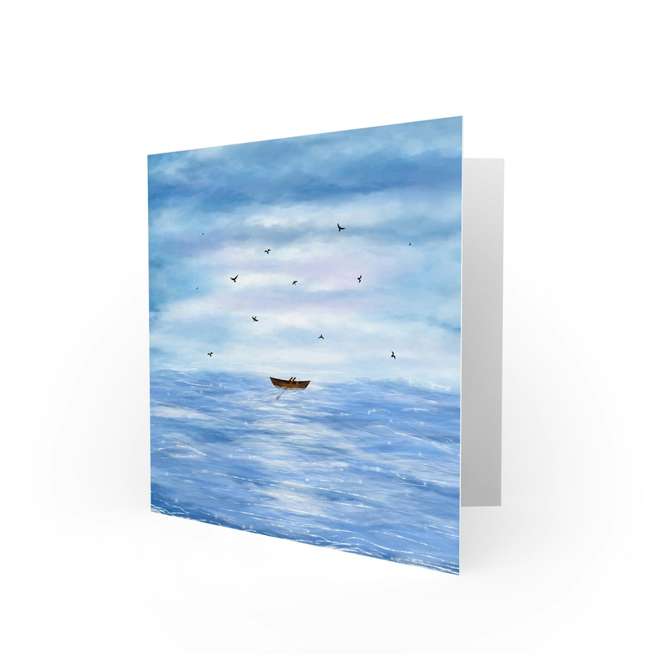 image 1 of Row Boat Bird Sea Scene Art Blank Just to Say Card