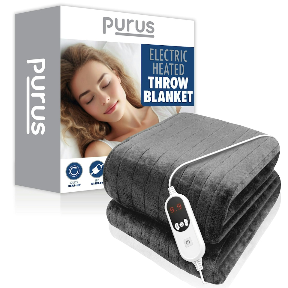 image 1 of Purus Electric Heated Fleece Blanket Throw 160x120cm - Grey