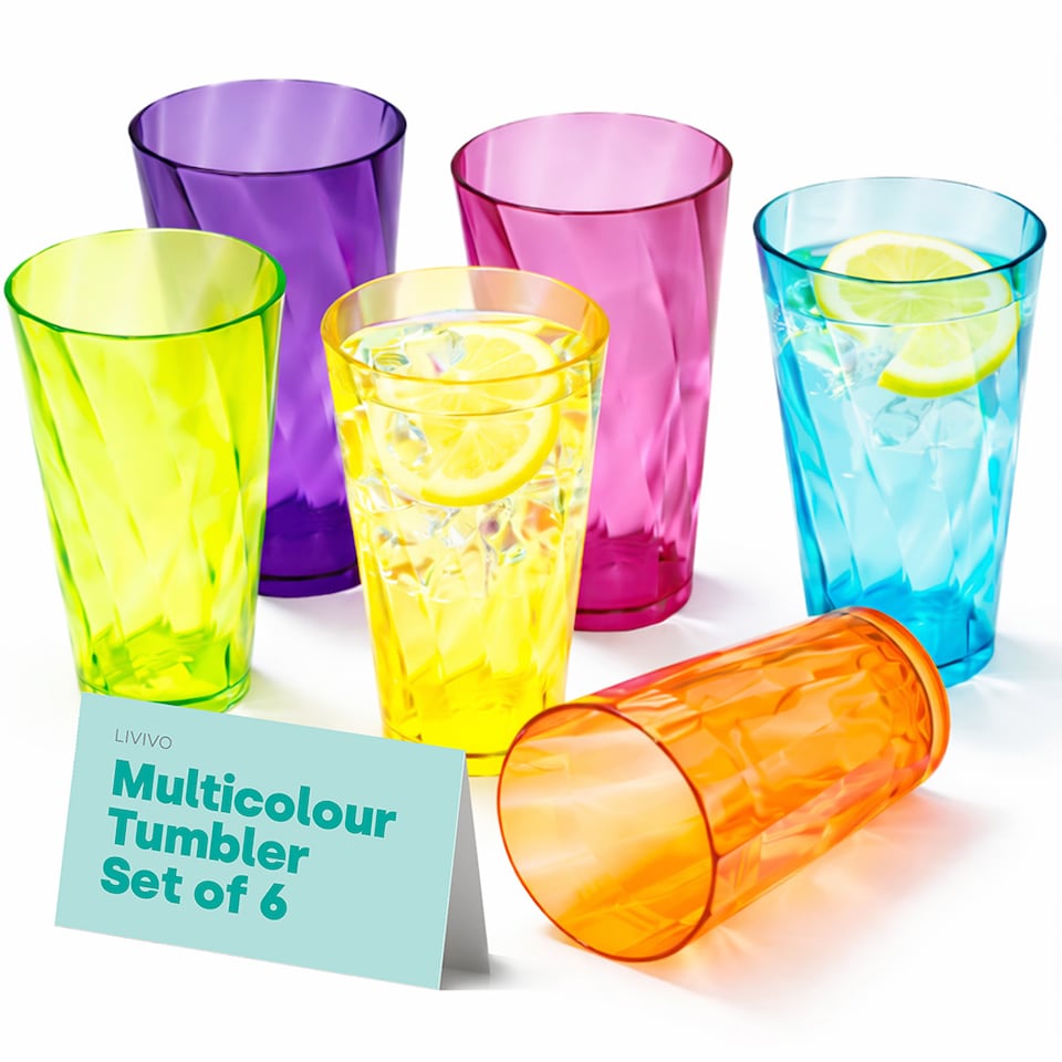 image 1 of Reusable Plastic Cups Set of 6 Unbreakable Tumblers 600ml