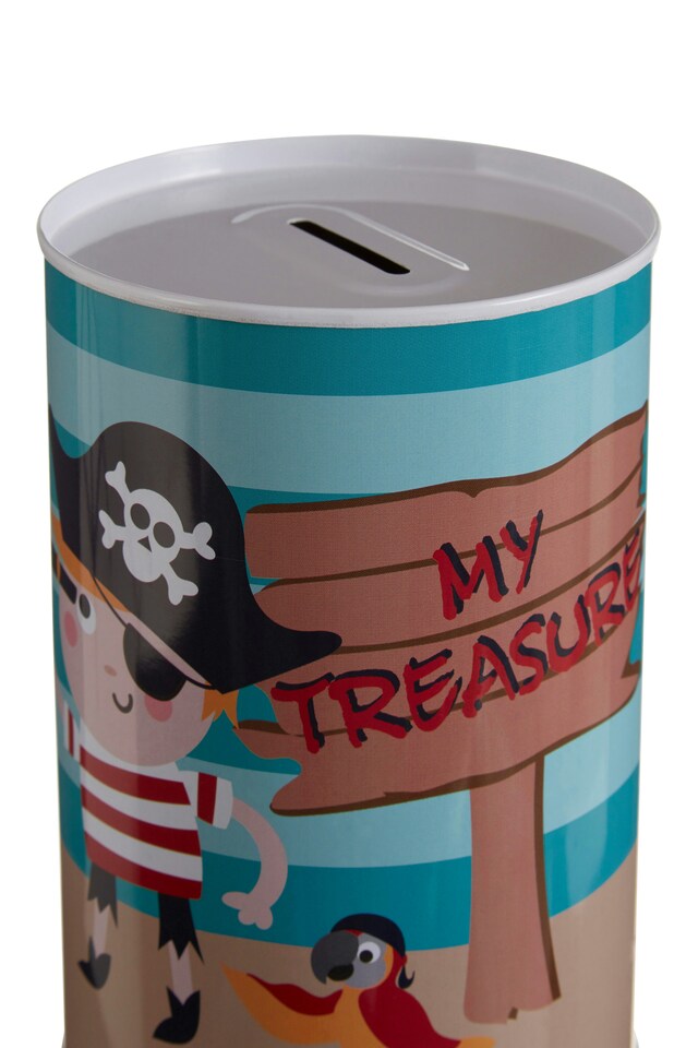 image 1 of Interiors by Premier Pirate Round Money Tin, Sturdy and Secure Tin Money Box, Sealed Money Tin for Kids, Money Saving Tin | Multi