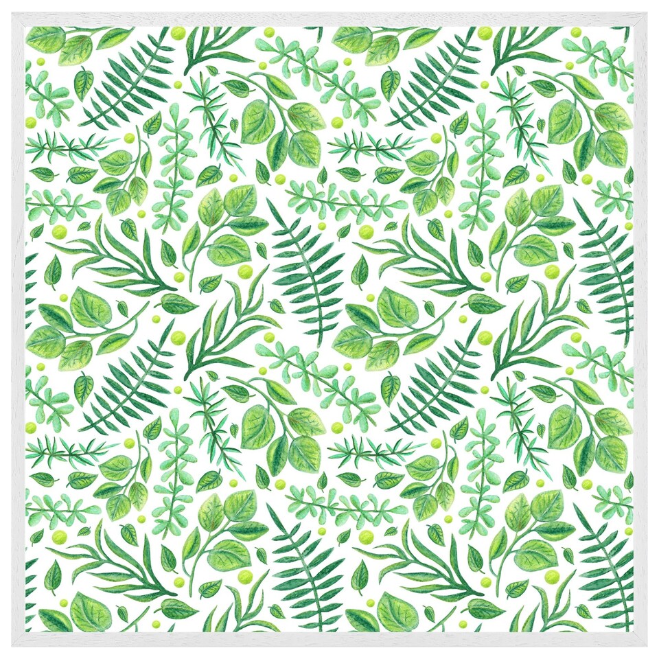 image 1 of Mixed green leaves (Picture Frame) White | L