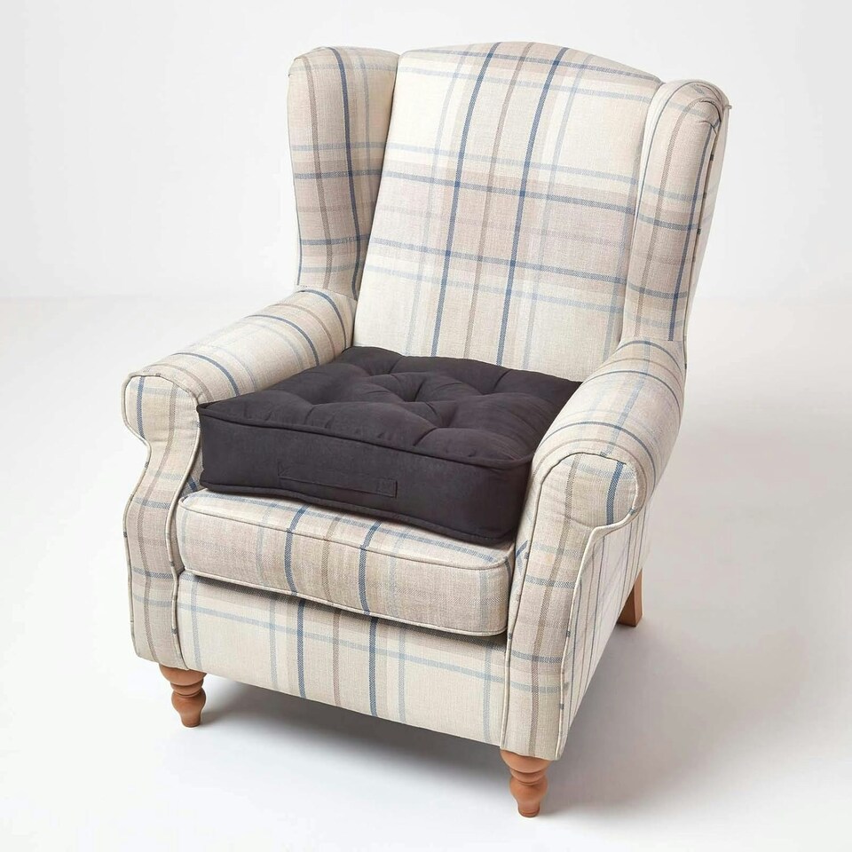 image 1 of Homescapes Black Faux Suede Armchair Booster Cushion Black