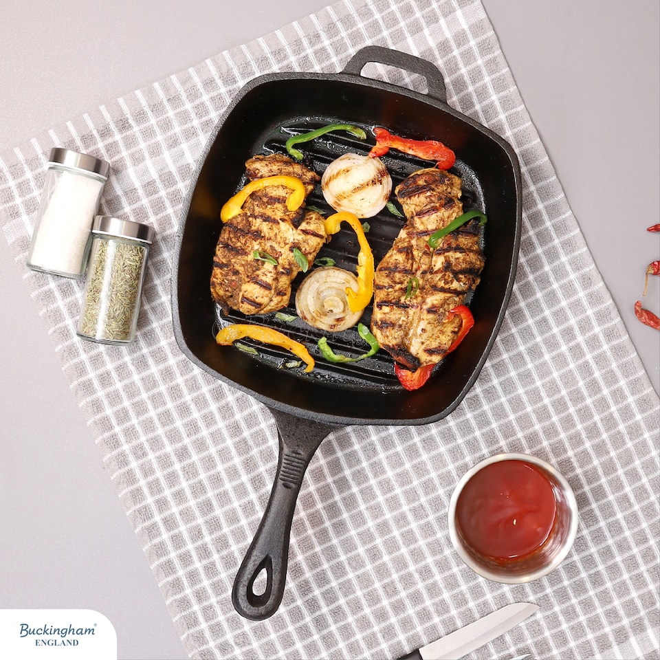 image 1 of Buckingham Pre-Seasoned Cast Iron Square Grill Skillet Pan  26 cm