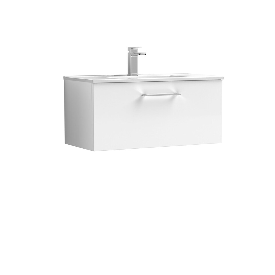 image 1 of Balterley Modern Bathroom 1 Soft Close Drawer & Minimalist Wall Hung Vanity Unit Basin | White | Gloss White | 377 x 800 x 390mm
