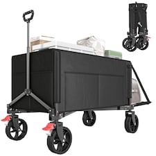 Outsunny Folding Trolley on Wheels, Garden Cart with Openable Sides, Black