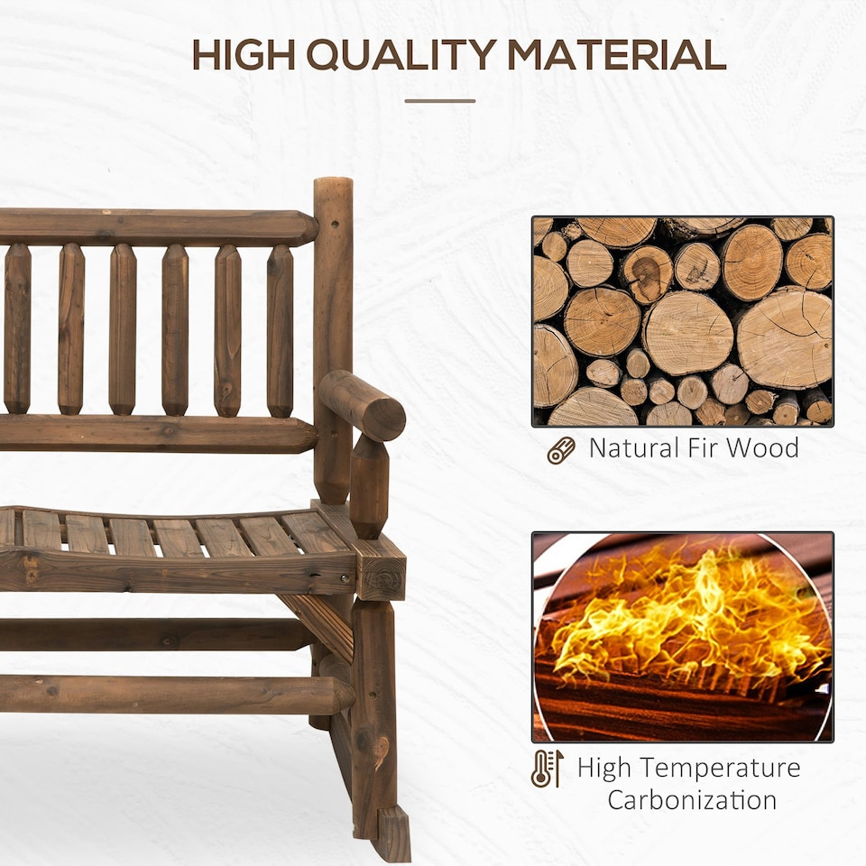 image 1 of Outsunny Fir Wood Rocking Bench Wooden Patio 2-Person Outdoor Rocker Brown