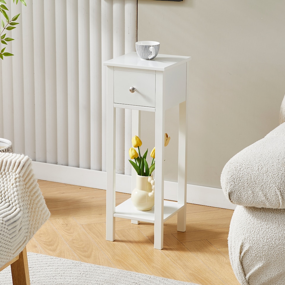 image 1 of MCC Direct Set of 2 Wooden Bedside Tables with Shelf and Drawer Nightstand Amelia