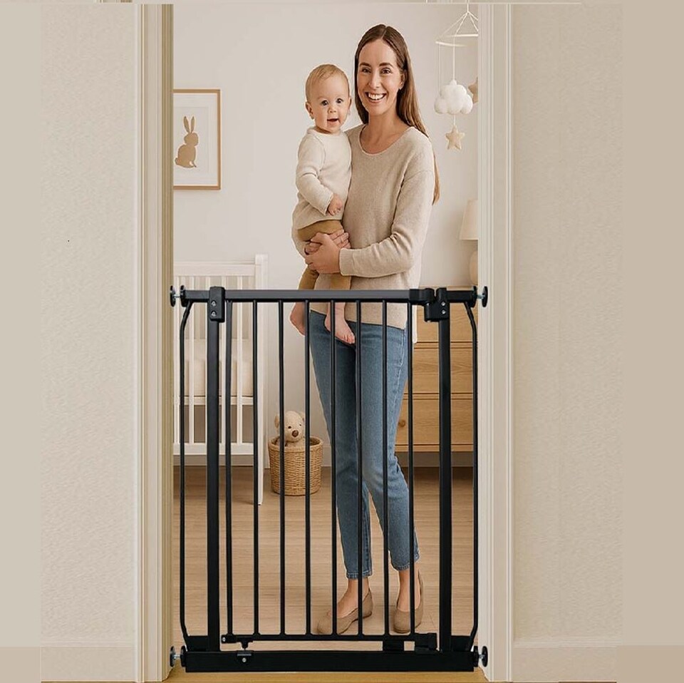 image 1 of Safetots Extra Tall Elite Safety Gate, 189cm - 198cm, Matt Black, Extra Tall 96.8cm in Height, Pressure Fit Stair Gate | Black