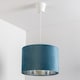image 3 of CGC Nila Teal Velvet Drum Pendant Shade with Silver Lining | Blue | Teal Velvet & Silver | Medium