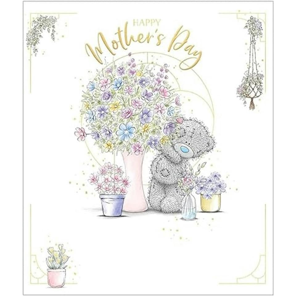 image 1 of Bear With Vase Of Flowers Mother's Day Card