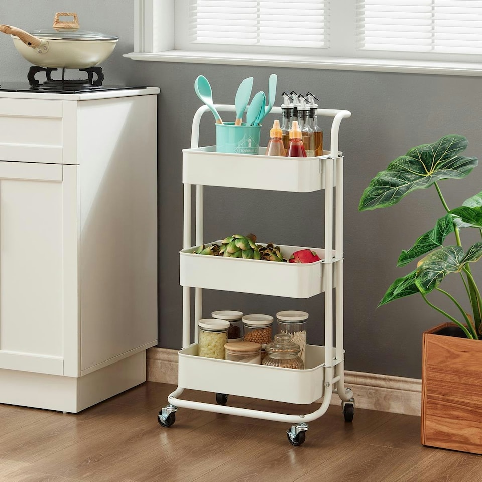 image 1 of 3 Tier Storage Cart On Wheels Home Kitchen Office Bath-Bedroom Organiser White White